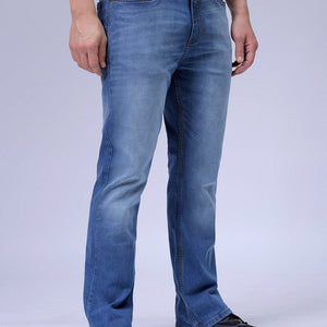Men's Blue Bootcut Slim Fit Solid Stretchable Jeans