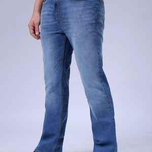 Men's Blue Bootcut Slim Fit Solid Stretchable Jeans