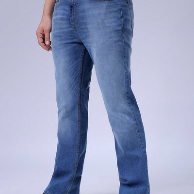 Men's Blue Bootcut Slim Fit Solid Stretchable Jeans
