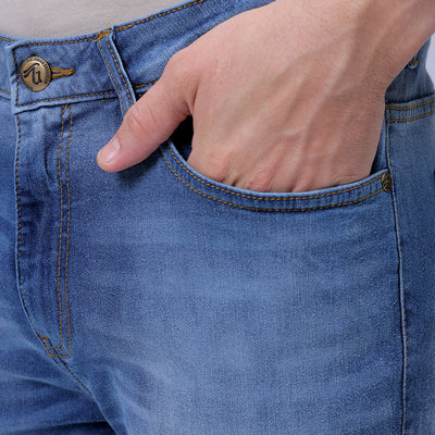 Men's Blue Bootcut Slim Fit Solid Stretchable Jeans
