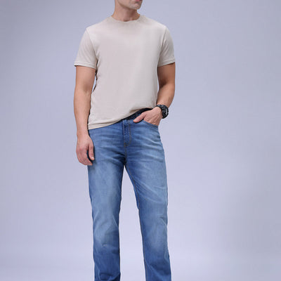 Men's Blue Bootcut Slim Fit Solid Stretchable Jeans