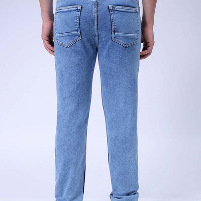 Men's Blue Regular Fit Solid Stretchable Denim Jogger