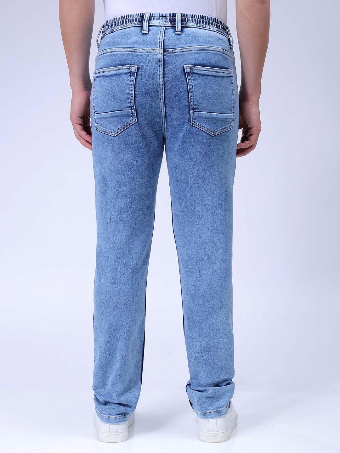 Men's Blue Regular Fit Solid Stretchable Denim Jogger
