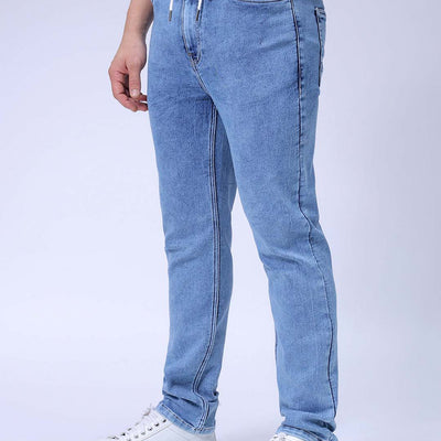 Men's Blue Regular Fit Solid Stretchable Denim Jogger