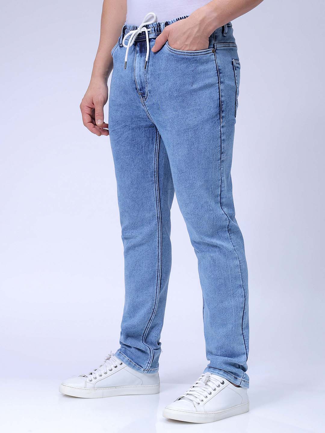 Men's Blue Regular Fit Solid Stretchable Denim Jogger