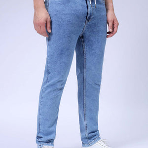 Men's Blue Regular Fit Solid Stretchable Denim Jogger