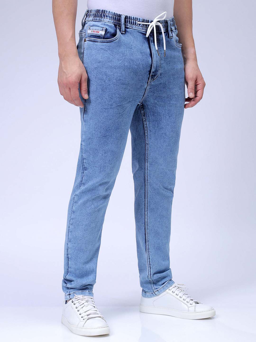 Men's Blue Regular Fit Solid Stretchable Denim Jogger