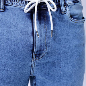 Men's Blue Regular Fit Solid Stretchable Denim Jogger