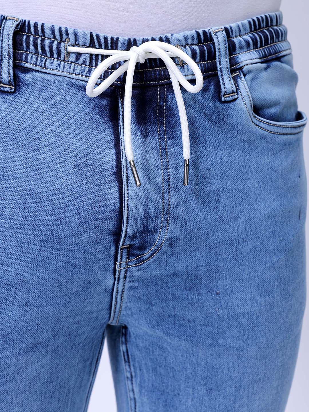Men's Blue Regular Fit Solid Stretchable Denim Jogger