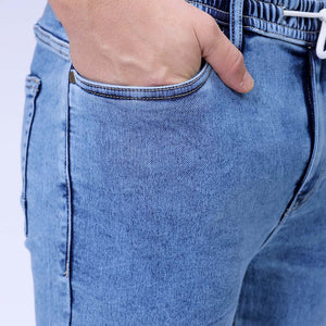 Men's Blue Regular Fit Solid Stretchable Denim Jogger