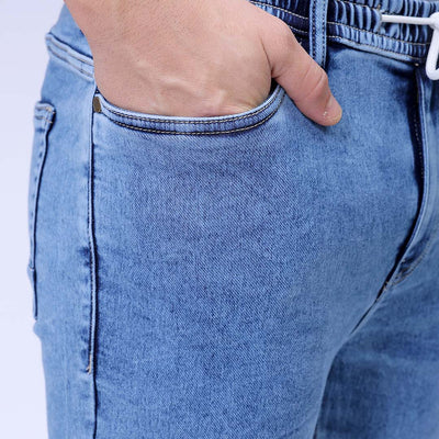 Men's Blue Regular Fit Solid Stretchable Denim Jogger