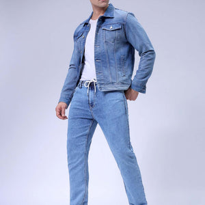 Men's Blue Regular Fit Solid Stretchable Denim Jogger