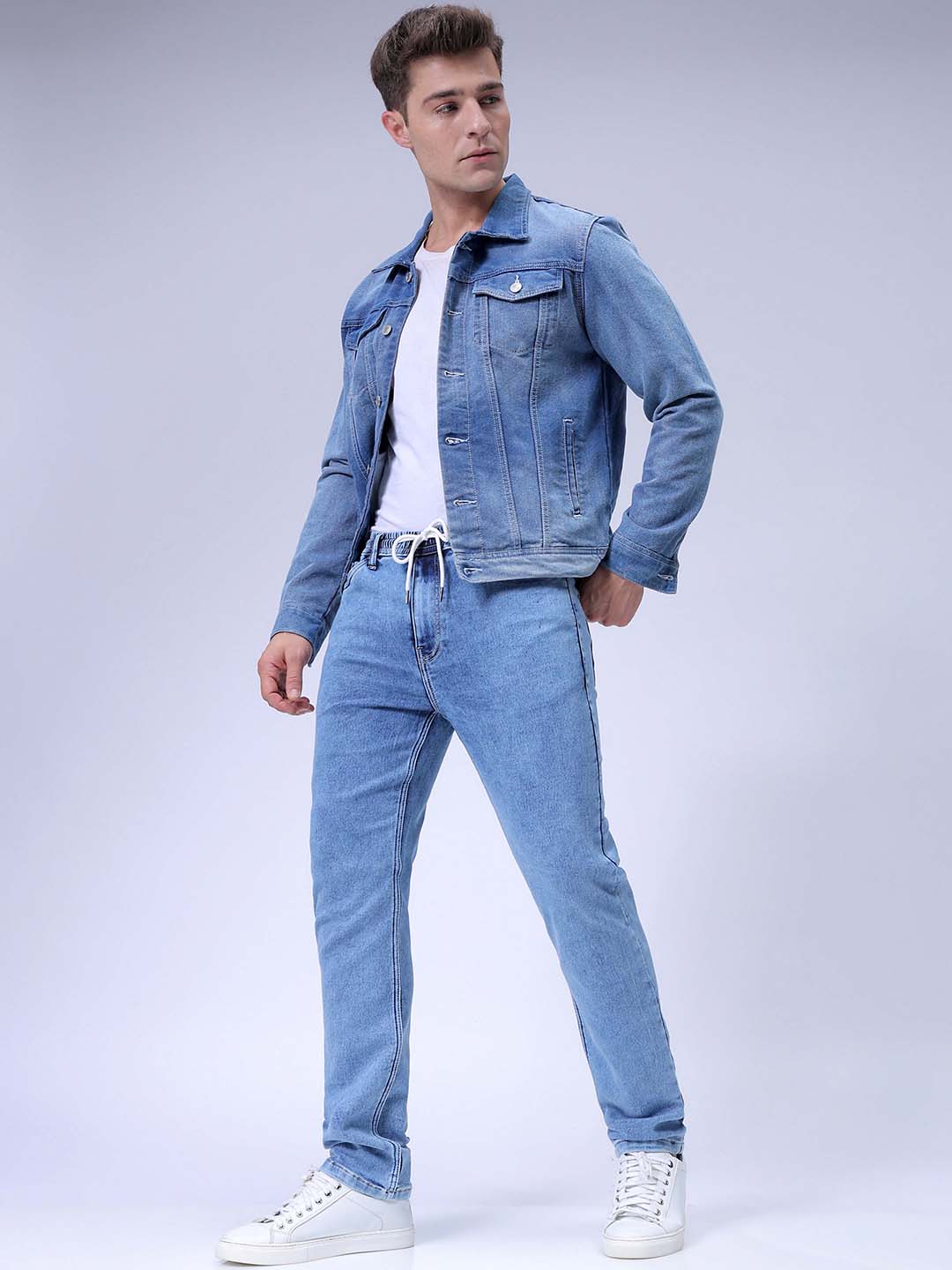 Men's Blue Regular Fit Solid Stretchable Denim Jogger