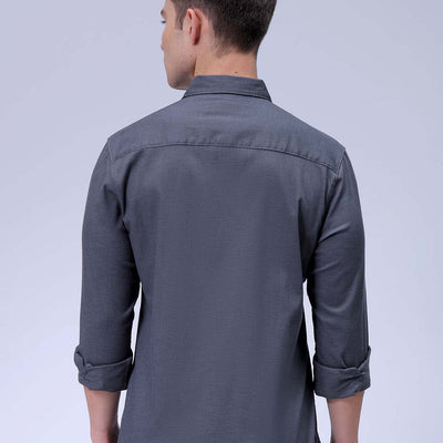 Men's Grey Slim Fit Solid Dobby Textured Corduroy Casual Shirt