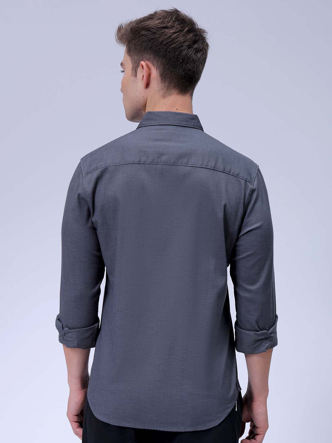 Men's Grey Slim Fit Solid Dobby Textured Corduroy Casual Shirt