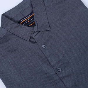 Men's Grey Slim Fit Solid Dobby Textured Corduroy Casual Shirt