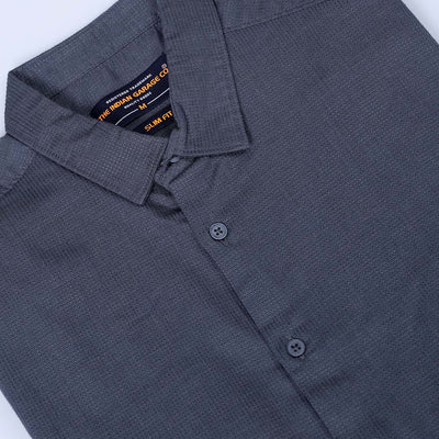 Men's Grey Slim Fit Solid Dobby Textured Corduroy Casual Shirt