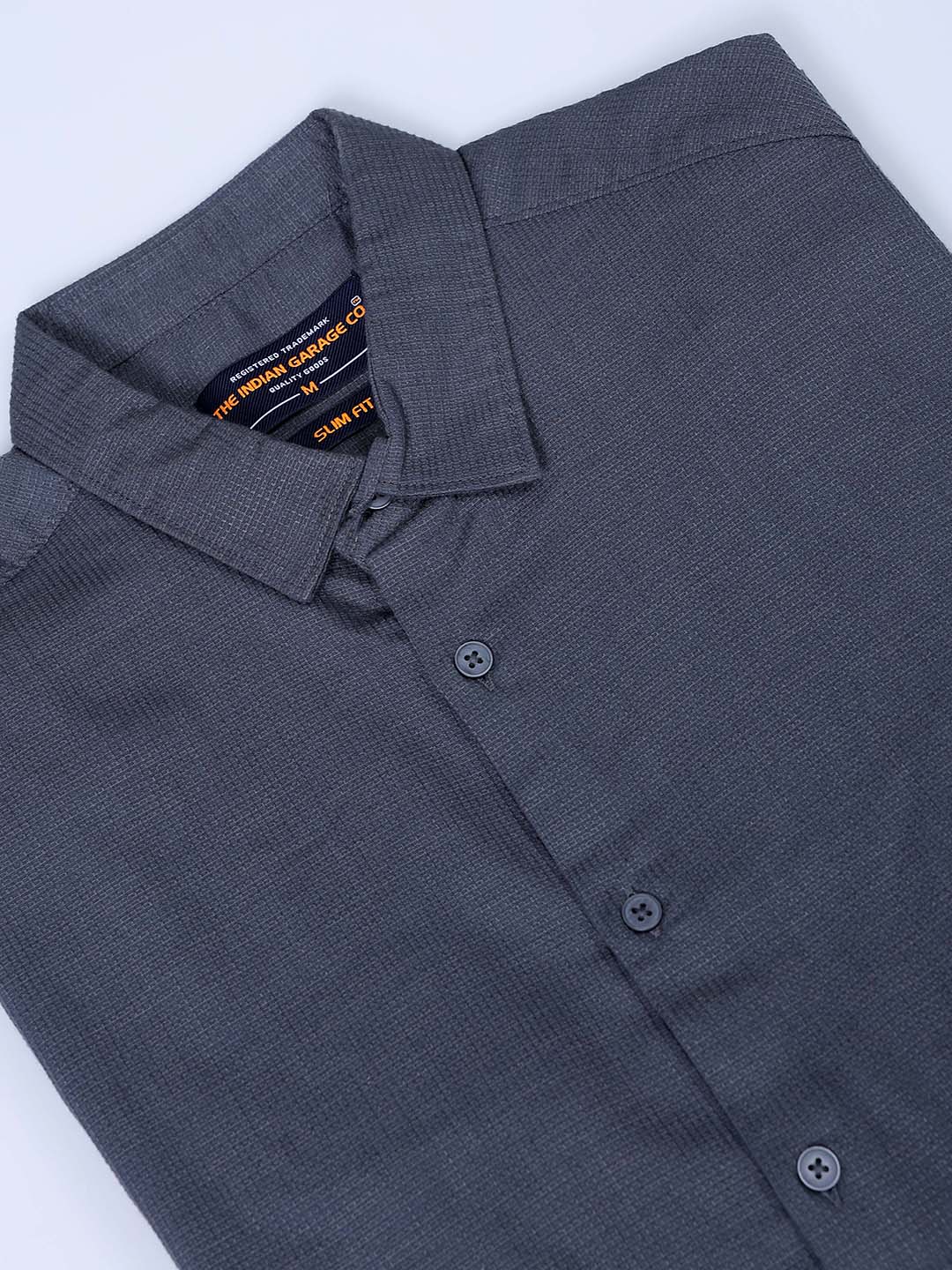 Men's Grey Slim Fit Solid Dobby Textured Corduroy Casual Shirt