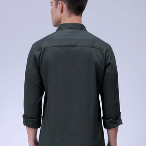 Men's Green Slim Fit Solid Dobby Textured Corduroy Casual Shirt
