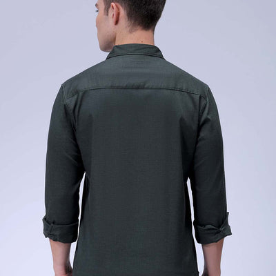 Men's Green Slim Fit Solid Dobby Textured Corduroy Casual Shirt