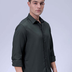 Men's Green Slim Fit Solid Dobby Textured Corduroy Casual Shirt