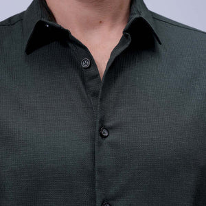 Men's Green Slim Fit Solid Dobby Textured Corduroy Casual Shirt