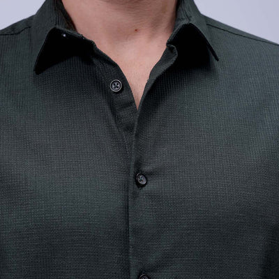 Men's Green Slim Fit Solid Dobby Textured Corduroy Casual Shirt