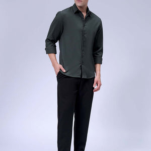 Men's Green Slim Fit Solid Dobby Textured Corduroy Casual Shirt