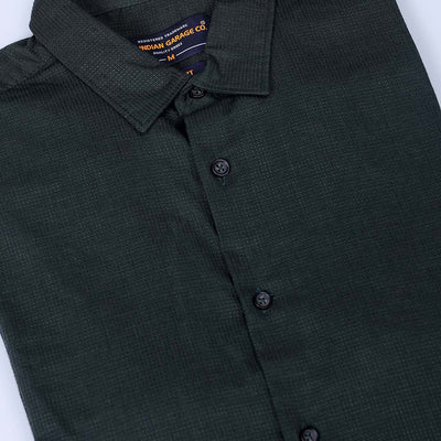 Men's Green Slim Fit Solid Dobby Textured Corduroy Casual Shirt
