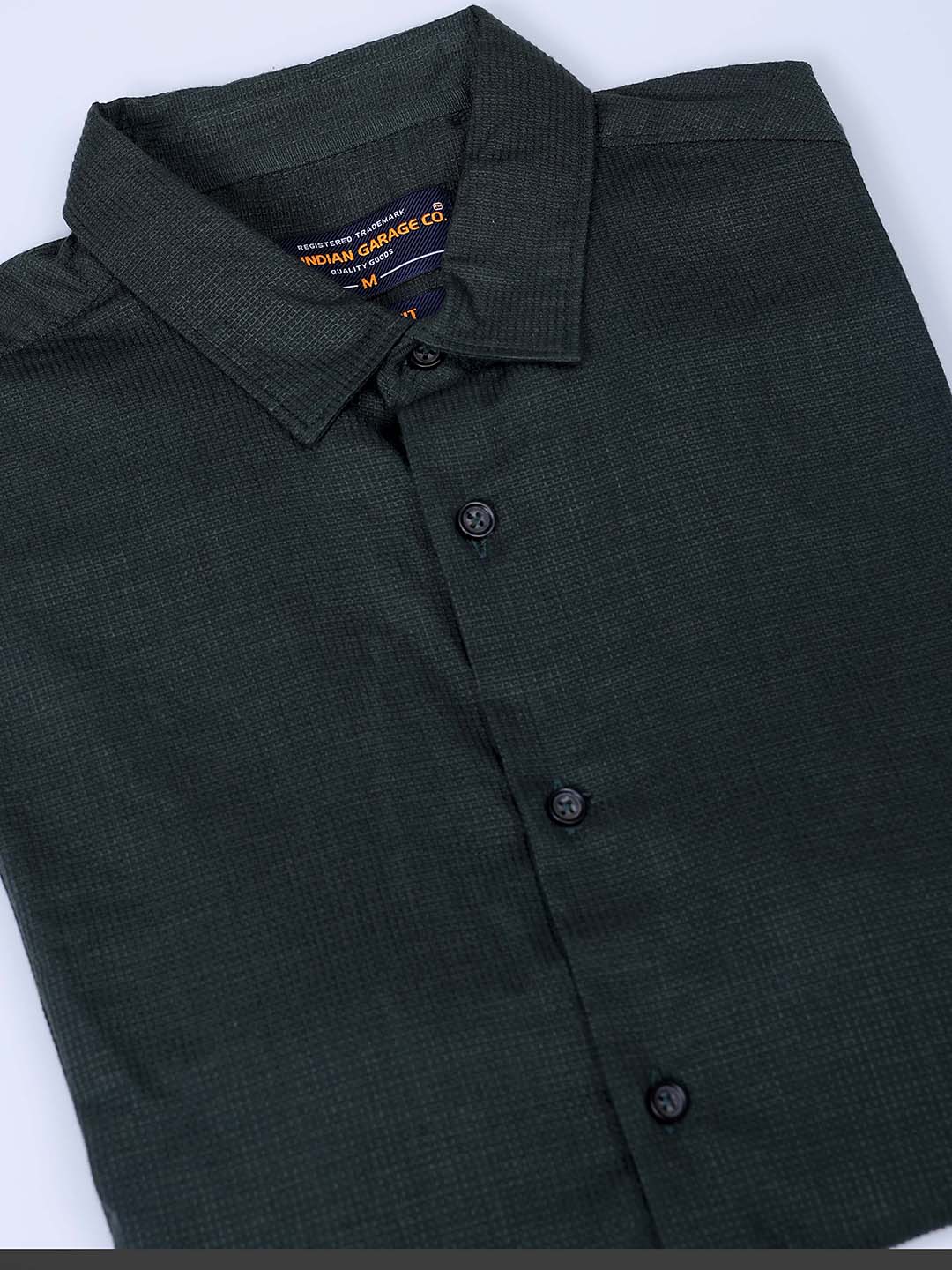 Men's Green Slim Fit Solid Dobby Textured Corduroy Casual Shirt