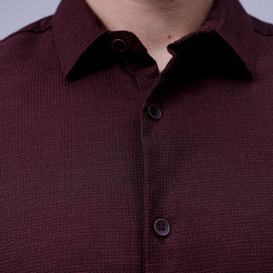 Men's Burgundy Slim Fit Solid Dobby Textured Corduroy Casual Shirt
