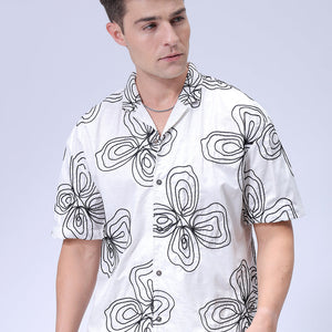 Men's Beige Relaxed Fit Embroidered Textured Resortwear Shirt