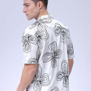 Men's Beige Relaxed Fit Embroidered Textured Resortwear Shirt