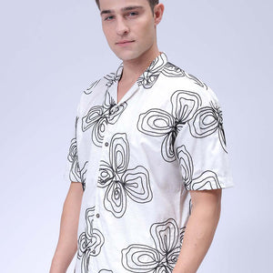 Men's Beige Relaxed Fit Embroidered Textured Resortwear Shirt