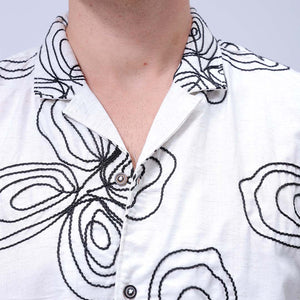 Men's Beige Relaxed Fit Embroidered Textured Resortwear Shirt