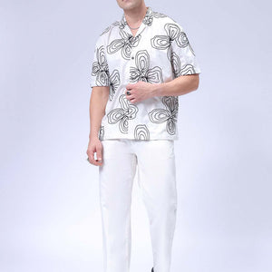 Men's Beige Relaxed Fit Embroidered Textured Resortwear Shirt
