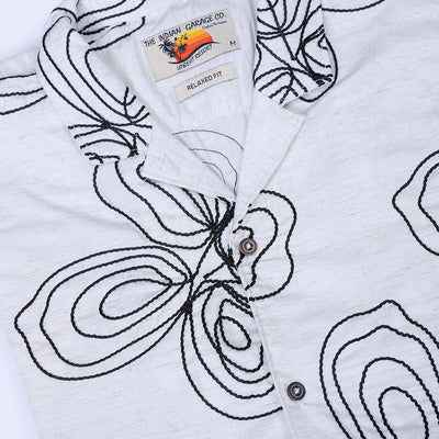Men's Beige Relaxed Fit Embroidered Textured Resortwear Shirt
