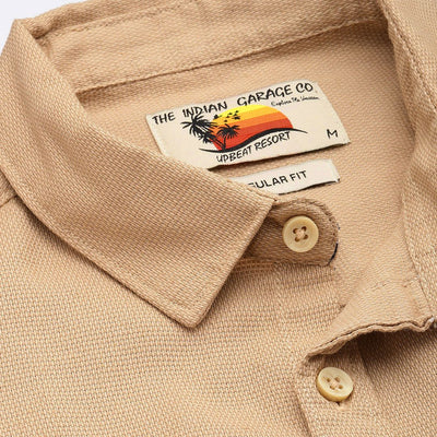 Men's Khaki Regular Fit Solid Resort Wear Shirt