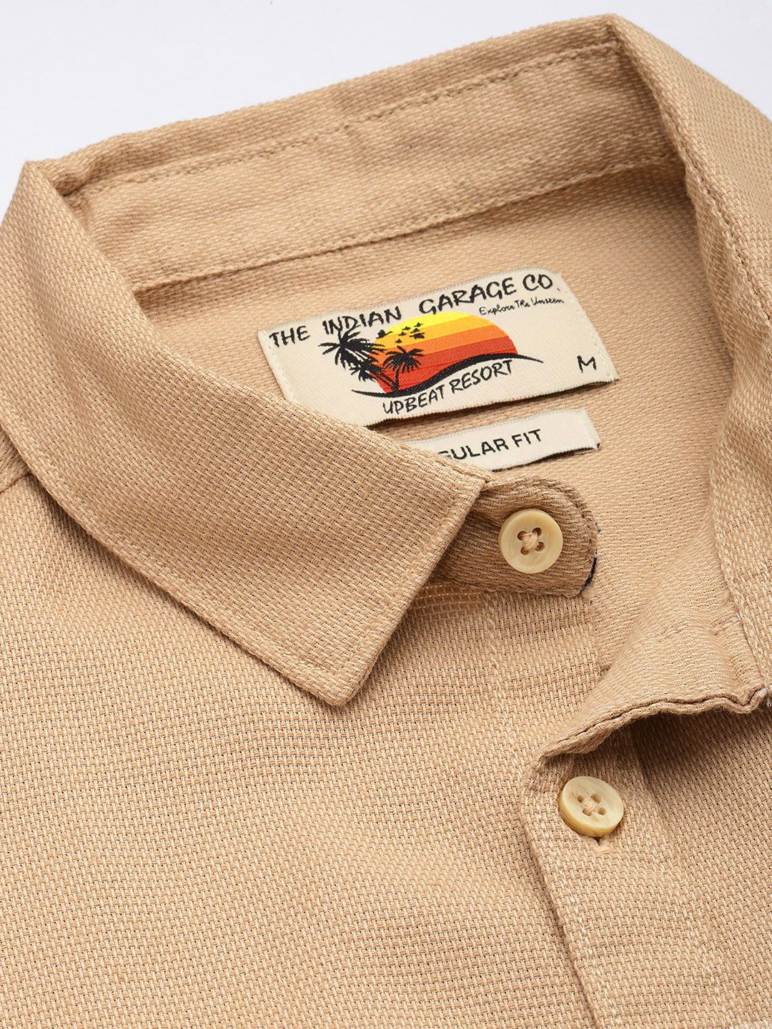 Men's Khaki Regular Fit Solid Resort Wear Shirt