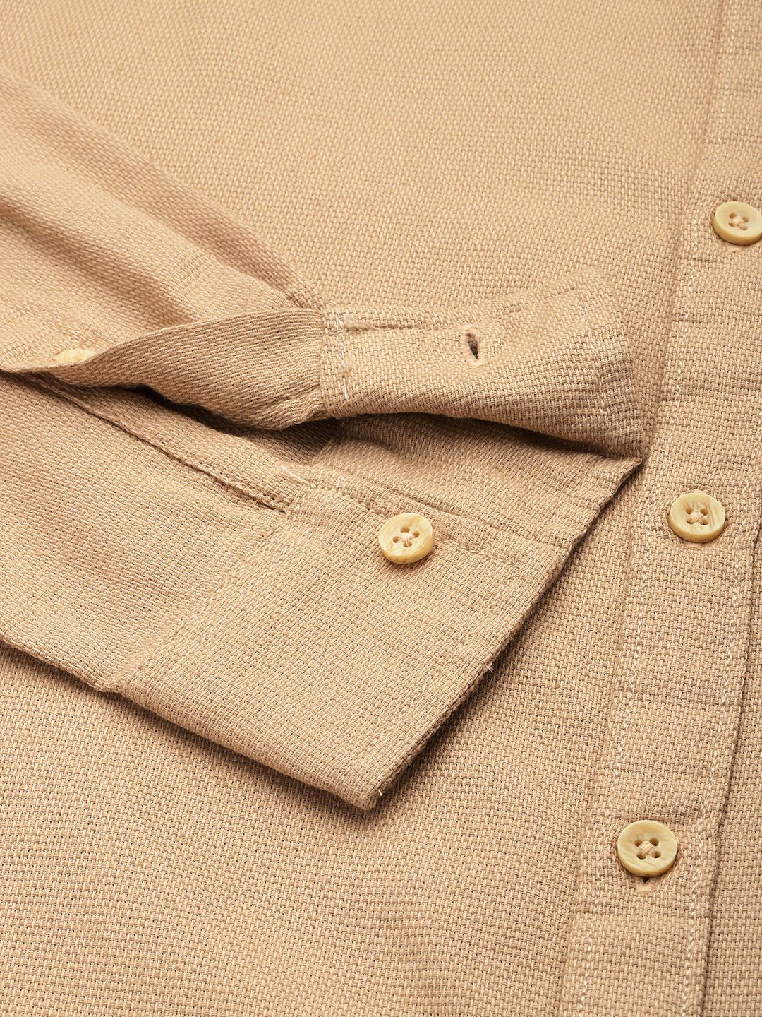 Men's Khaki Regular Fit Solid Resort Wear Shirt