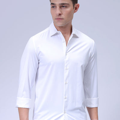 Men's White Slim Fit Solid Textured Partywear Shirt