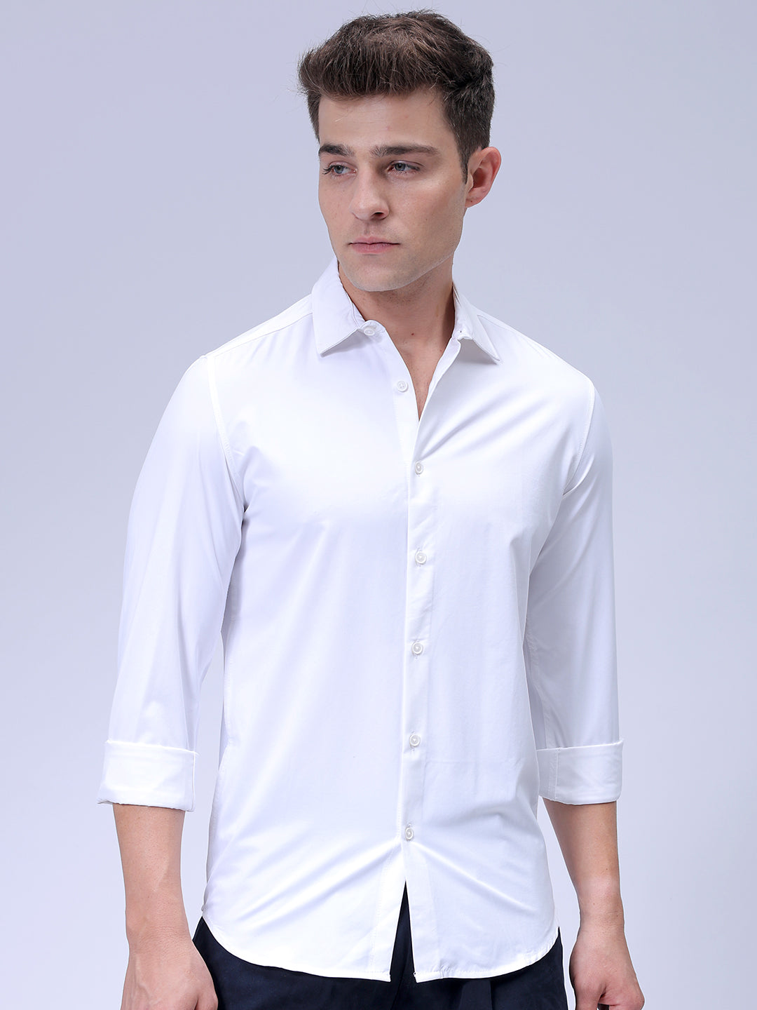 Men's White Slim Fit Solid Textured Partywear Shirt