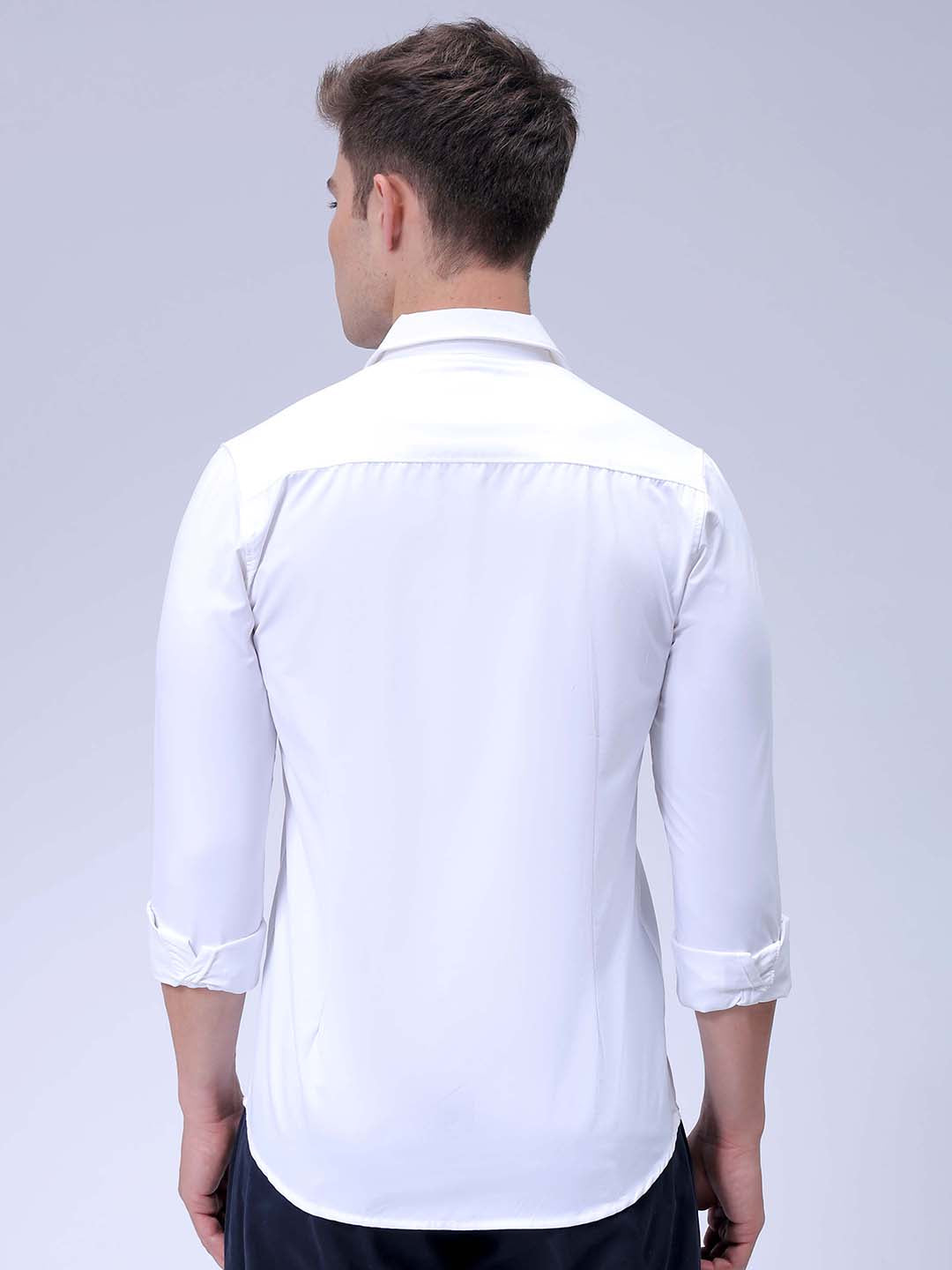 Men's White Slim Fit Solid Textured Partywear Shirt