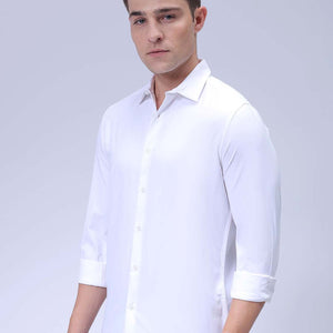 Men's White Slim Fit Solid Textured Partywear Shirt