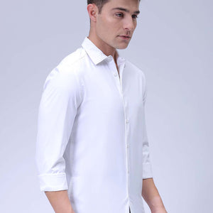 Men's White Slim Fit Solid Textured Partywear Shirt