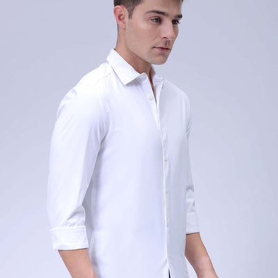 Men's White Slim Fit Solid Textured Partywear Shirt