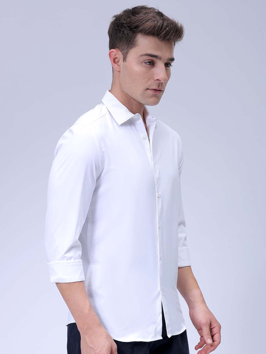 Men's White Slim Fit Solid Textured Partywear Shirt