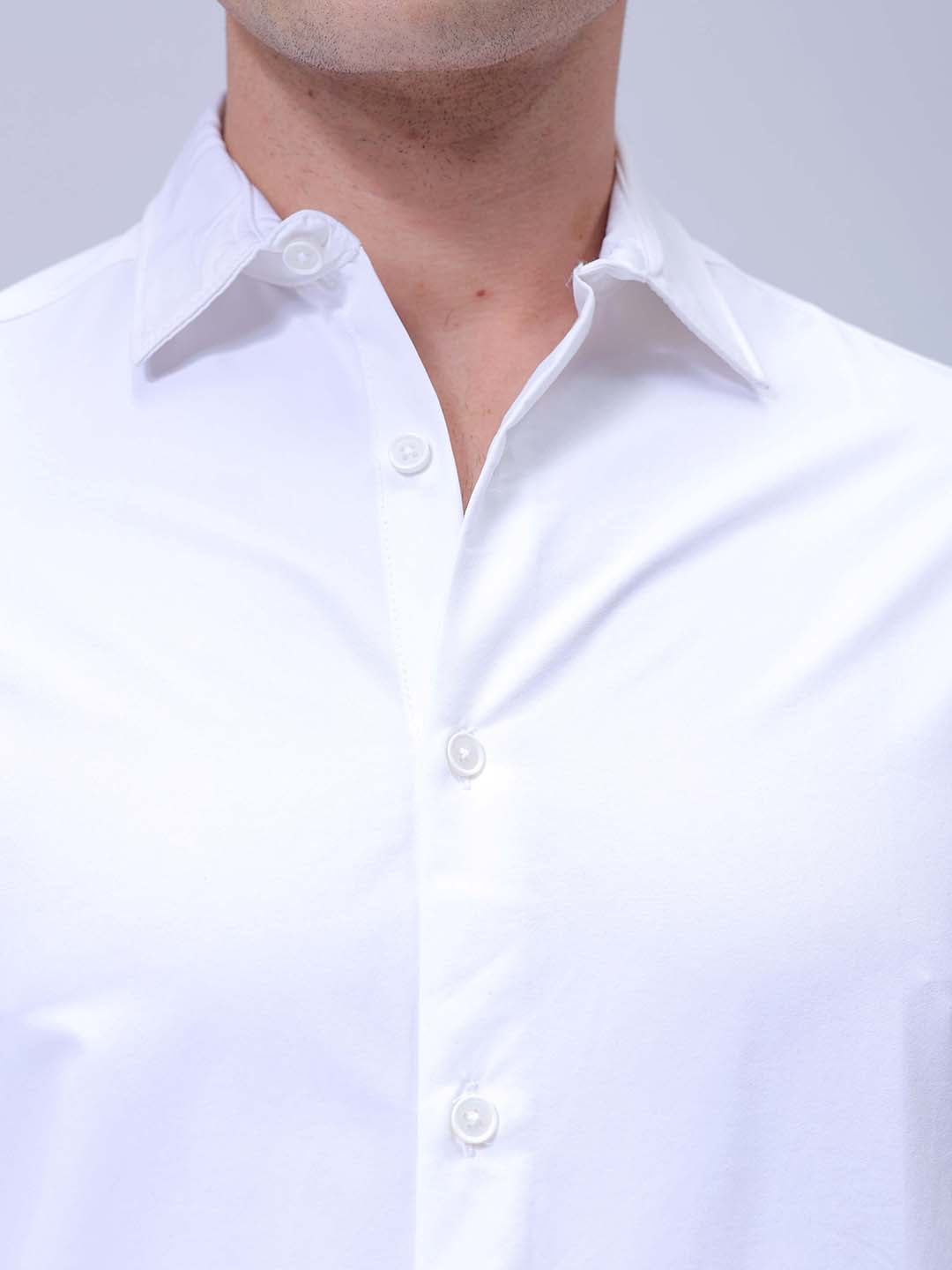 Men's White Slim Fit Solid Textured Partywear Shirt