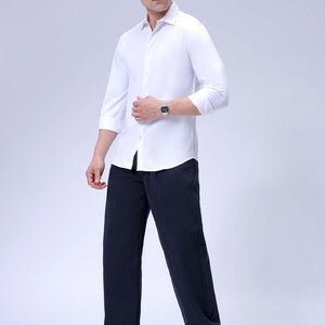 Men's White Slim Fit Solid Textured Partywear Shirt