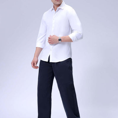 Men's White Slim Fit Solid Textured Partywear Shirt